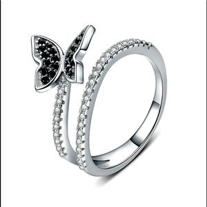 Sterling Silver Black Spinal Elegant Butterfly Ring